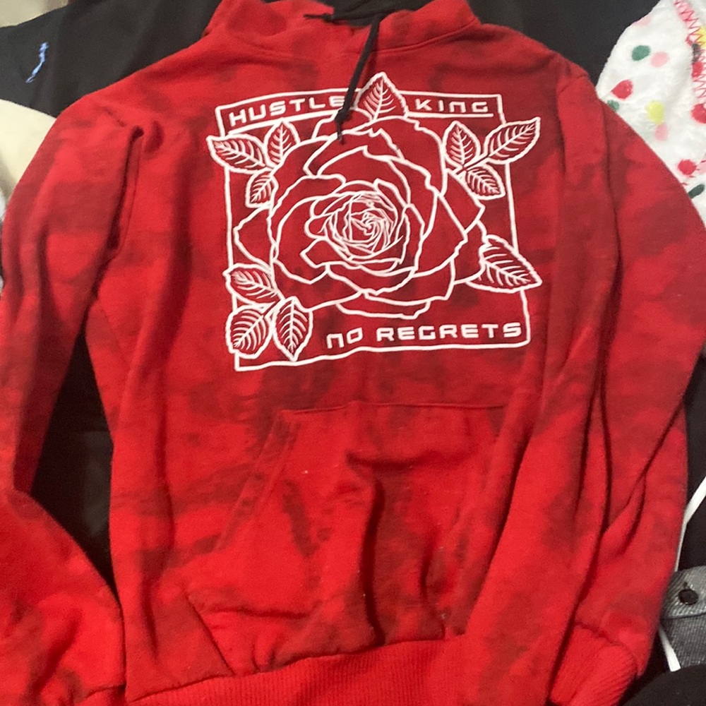 Red tie dye hoodie with roses